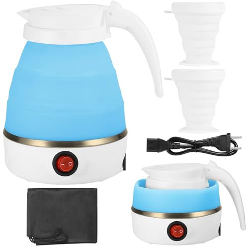 LIAVOP Tetera Electrica Plegable, Hervidor de Agua Portátil para Camping 600ML, mini Hervidor de Agua Portátil de Viaje para Cocina, Viajes, Camping, Actividades al Aire Libre, Blanco