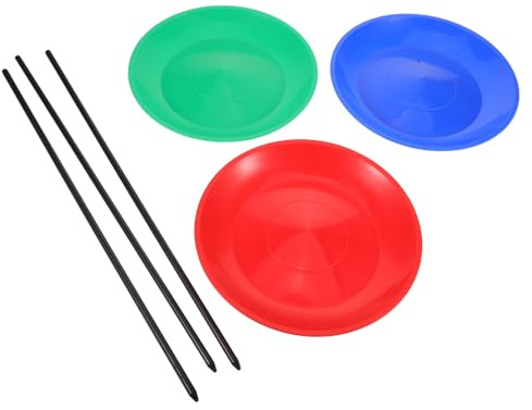 Kisangel Platos de Malabares para con Palos Accesorios Acróbatas Sensoriales para Entrenamiento Motriz y Coordinación Portátil de Colores Rojo Azul y Verde