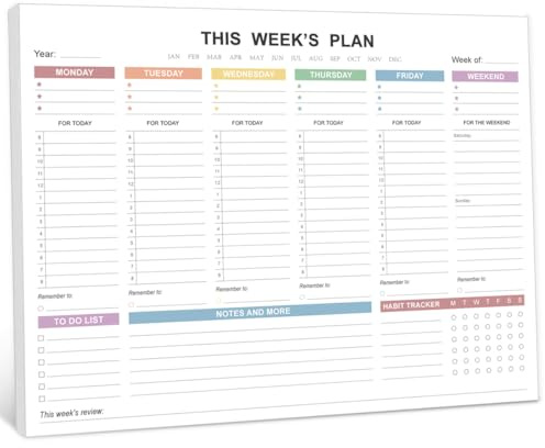 Weekly Planner Undated - Tear Off Weekly To Do List Notepad with Premium 52 Sheets, Desk Supplies for Women & Man, Home, School & Office, 8.5'' x 11'', Colorful