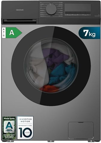 Cecotec Lavadora Carga Frontal 7Kg Bolero DressCode 7450 Inverter Steel, 1200 rpm, 16 programas, Clase A-10%, Motor Inverter Plus, Allergy Care, Pearl Drum, Función Silence, Stop&Go y KidLock, Steel