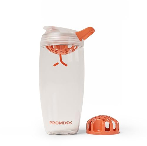 Promixx Pursuit Protein Shaker Bottle – 26oz Silent Snap-Fit Mixer for Lump-Free Shakes – Leak-Proof BPA-Free Ecozen Gym Shaker with Measurement Marks for Fitness and Travel – Clear