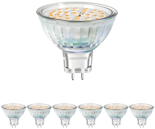 KEJIYILT 12V GU5.3 LED 5W, 4000K, 120° Abstrahlwinkel LED Spot MR16, 450Lm AC/DC 12V LED Leuchtmittel, 25.000 Std. Lebensdauer, Nicht Dimmbar, 6 Stück, Glas