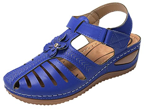 Uwdiohq Sandali Da Camminata Donna Flower Ladies Loop Sandals Out Hollow Womens & Bohimian Hook Shoes (Blue, 40) Scarpe Estive Con Zeppa Punta Chiusa Ginnastica Comode Eleganti Bassi Argento