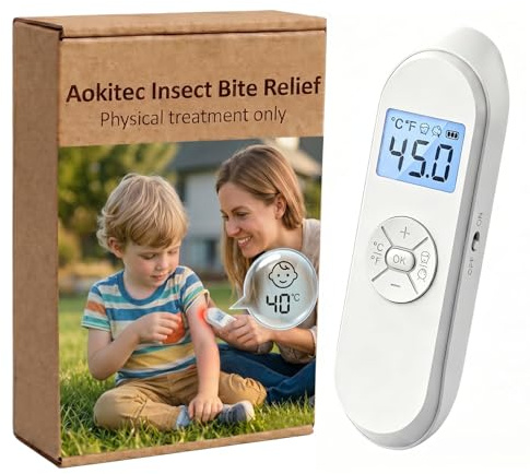 Aokitec Electronic Mosquito Bite Relief Pen with LCD Temp Control | 3s fast, chemical-free thermal soothing. 45g Type-C design, essential for youth outdoor sports and family hiking.