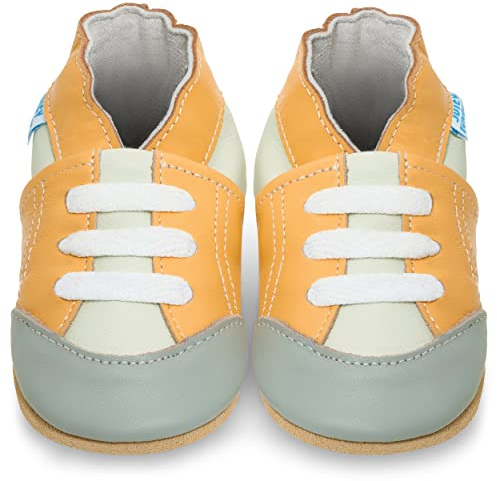 Baby Shoes with Soft Sole - Leather Toddler Shoes - Baby Walking Shoes - Yellow Trainers 6-12 Months