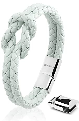 SERASAR Bracelet Women 18cm Light Blue Leather GiftBox Friendship