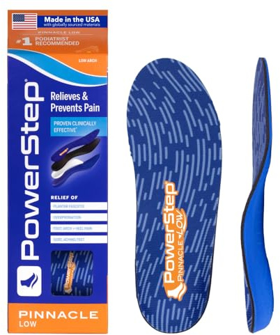 PowerStep Pinnacle Low, PowerStep Insoles, Flat Feet, Plantar Fasciitis Relief, Overpronation, Arch Support, Heel Pain, All Day Comfort, Pain Relief, Made in USA (Men's 10-10.5 / Women's 12)