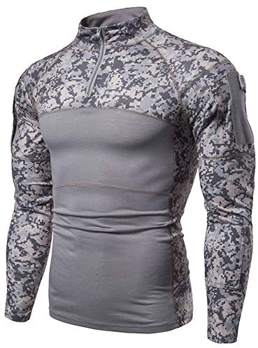 Camisa táctica de manga larga con cremallera de 1/4 para hombre, estilo militar, camisa de combate con bolsillos, parte superior de airsoft, ropa al aire libre, para caza, camping, senderismo