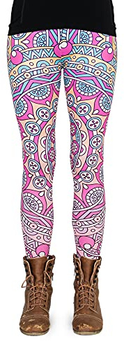 cosey - Bunte Bedruckte Mandala-Leggings (Einheitsgröße) - Design Retro Blumen