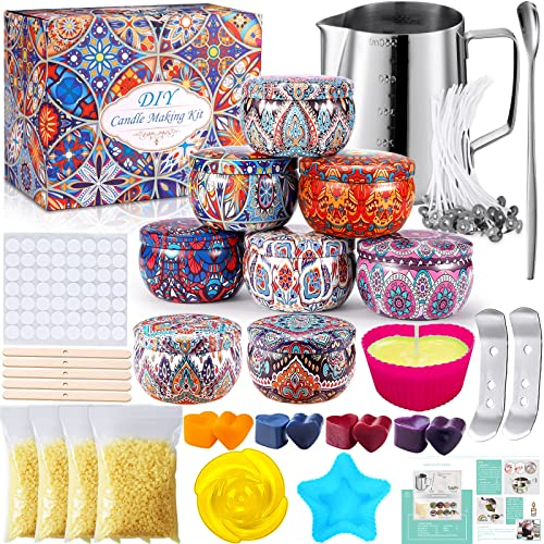 Amzeeniu Kerzen selber Machen Set Kerzenherstellung Kit DIY Kerzenherstellung Zubehör Duftkerze Geschenke Set Bienenwachs,Candle Dochte 8 Kerzendosen,4 Farben Farbstoffe Silikonform ect Kerzen Kunst