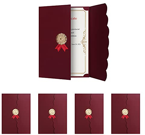 5Pack Tri Fold Certificate Holders for A4 Letter Graduation Diploma Covers - Document Folders With Gold Foil Border - Award Bronzing Covers 12x8.6in