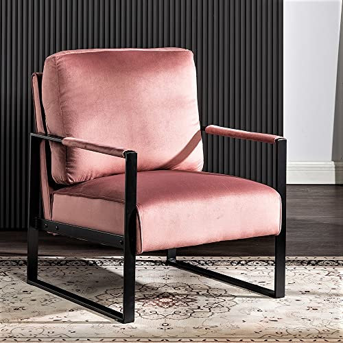 Container Furniture Direct Sedia classica moderna di metà secolo con struttura quadrata in metallo resistente, poltrona per soggiorno, camera da letto, casa e ufficio, con rivestimento in velluto