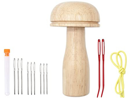 Wmzjnljy Wood Darning Mushroom Darner Mushroom Needle Thread Set with Sewing Needles for Sewing Socks, Clothes, Sweaters Mom Gift(J16-1)
