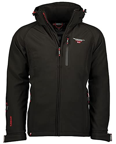 Geographical Norway Taboo Men - Chaqueta Softshell Hombres Impermeable Con Capucha - Chaqueta Outdoor Cortavientos Resistente - Senderismo Esquí Otoño Invierno Primavera (Negro S)