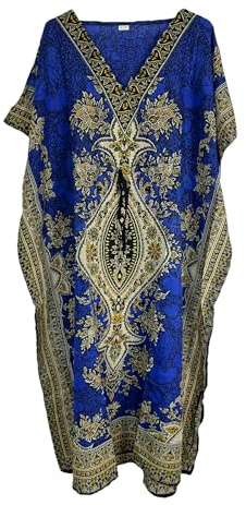 Ny Dashiki-tryck afrikansk stil kaftan sommar lång märke klänning en storlek, BLÅ, en storlek