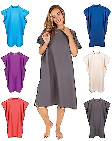 Gräfenstayn Premium Badeponcho mit Knöpfen - Öekotex 100 - Umziehhilfe Damen & Herren - Surf-Poncho Strand - Handtuch-Poncho Erwachsene - Umkleide-Hilfe - Badeumhang Mikrofaser (L-XL anthrazit)