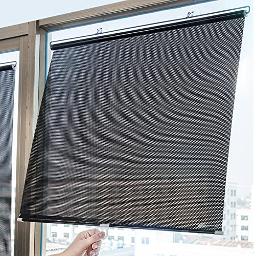 GOFOHIMI Suction Cup Roller Blinds,Sun Protection Blackout Roller Blind,Privacy Screen Window Blind,Adjustable Blackout Curtains,Shade Net Retractable,for Kitchen Office Car Room (W68xL125cm/27x49in)