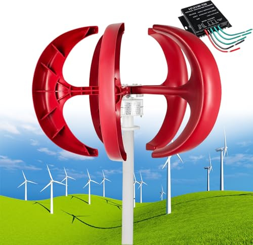 12000W Vindturbingenerator,3-Fas AC Permanent Magnet Generator,12V/24V/48V/110V/220V 5 Blad Vertikal Vindturbinsats Låg Vindhastighet Start med Regulator för Hem, Båt, Husbil,Red12V