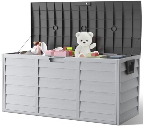 The Fellie Garden Storage Box with Wheels, 290L Lockable Outdoor & Indoor Storage Box, Dark Grey, 112x49x54cm