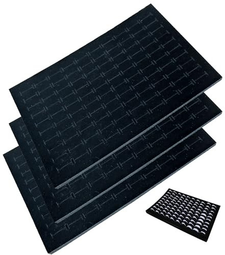 YJFY Soporte para anillos, insertos de espuma para pendientes, bandeja para joyas, con 100 compartimentos para tarjetas, 28 cm × 18 cm, para coleccionar anillos, pendientes, gemelos (3, negro)