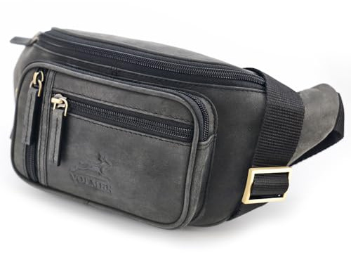 Fa.Volmer ® Bauchtasche | Gürteltasche | Hüfttasche in Echt-Leder für Damen und Herren | Anthrazit-grau | Verstellbarer Gurt bis 130 cm | Modell: Altea
