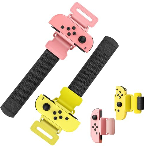Auarte Armbänder für Just Dance 2026 2025 2024 2023 2022 für Zumba Burn It Up, Verstellbarer Armbänder für Nintendo Switch/Switch OLED Dance, 2 Stück Armband für Erwachsene Kinder (Rosa & Gelb)