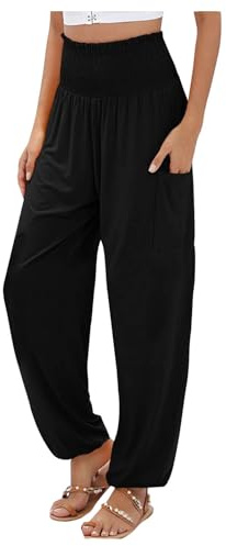 Pantalon Leger Ete Femme Large Vetement Hippie Tenue De Sport Yoga Sarouel Été Combinaison Fluide Resserré Cheville Danse Jogging Ample Pantacourt Grande Taille Baggy