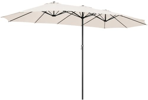 BAKAJI Ombrellone Doppio da Patio Rettangolare con Sistema di Apertura e Chiusura Manovella, 3 Tettucci Poliestere Anti UV e Impermeabile, Ideale per Giardino, Esterno, Bistrot, Bar (4,5 x 2,7 Metri)