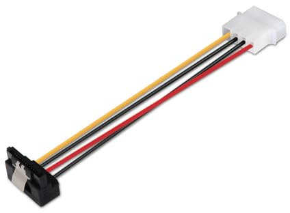 VoltShine Cable SATA de alimentación acodado 16 cm con anclajes Molex 4 pines y M-SATA, ideal para conectar dispositivos de almacenamiento.