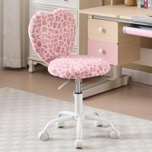 Ya-Home Sedia da Scrivania per Bambini Sedia Studio Bambina Regolabile in Altezza Sedia Bambini Scrivania Poltroncina Girevole in Pelliccia per Cameretta, Rosa Leopardato