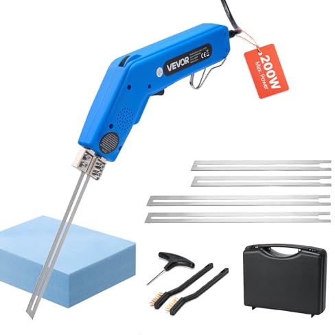 VEVOR Couteau à Mousse Chaud Électrique, 200 W, Découpeur de Mousse Polystyrène, 50 ℃ - 500 ℃, avec Lames 150 mm et 200 mm, Boîte à Outils, pour Couper Panneaux KT, Polyéthylène, Éponge, Caoutchouc