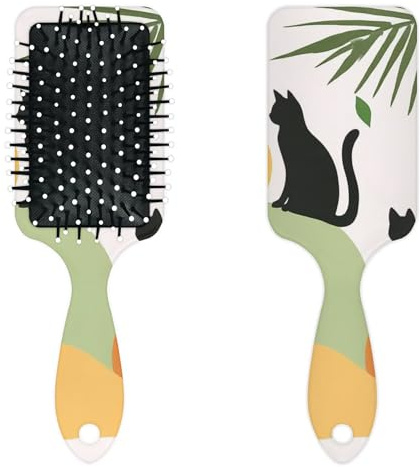 Anti Static Air Cushion Comb – A Hair Brush and Massage Comb for Wet or Dry Hair That Reduces Breakage and Frizz, Ideal for Detangling, Smoothing, and Blow-Drying, Geometric Cat Reverie