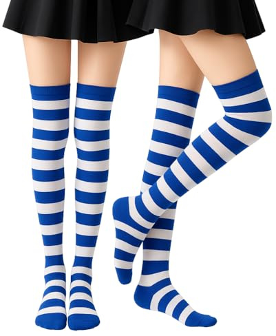 JClorix 2 paia Calze Overknee Rigate Sopra il Ginocchio, Calze lunghe Donna, Calze a Righe Oltre il Ginocchio calze al Ginocchio Donna, Carnevale Natale Halloween