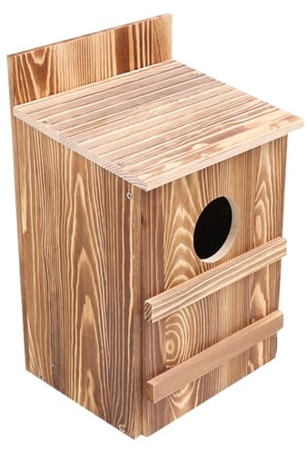de búho – Casa de refugio resistente a la intemperie, estructura de madera natural, hábitat elevado seguro | Espacio interior ventilado con panel de fácil montaje para protección de vida