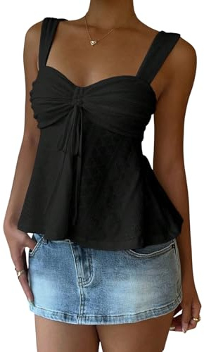 GORGLITTER Babydoll topp damer sommar axelbandstopp spets topp boho stil crop toppar party outfit sommarkläder Y2k linne