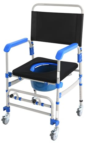 BRRIDE Silla de baño con ruedas, silla de ducha para personas mayores, sillas de inodoro con ruedas y altura regulable, silla plegable para enfermos, personas con discapacidad y embarazadas