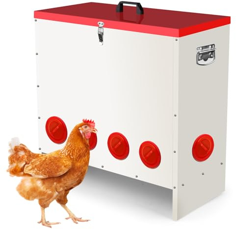 Comedero automático para pollos de 45,2 kg, gran volumen, con 10 comederos, reduce la pérdida de comida, para pollos, patos y gansos