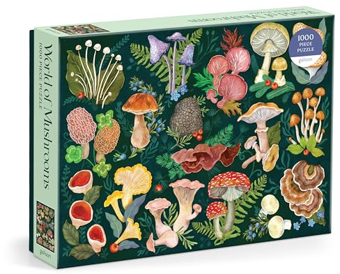 Galison World of Mushrooms – 1000 Piece Jigsaw Puzzle Featuring Beautiful Painted Artwork of A Mushroom and Fungi Collection