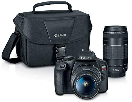 Canon EOS Rebel T7 EF18-55mm + EF 75-300mm Double Zoom KIT (Renewed) Black