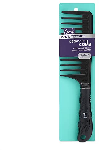 GOODY Total Texture Detangling Handle Comb, Wide Spaced Teeth Preserve Curl Definition, Pain-Free Hair Accessories for Women & Girls, Durable for Everyday and Professional Use, Black