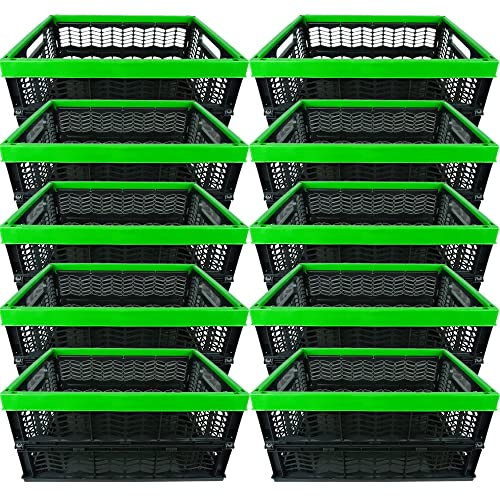 Novaliv Klappboxen faltbar stabil 10x 30L Grün Schwarz baskets Einkaufskiste Klappkisten Set Tragebox Aufbewahrung Einkaufskörbe Körbe Aufbewahrung Küche