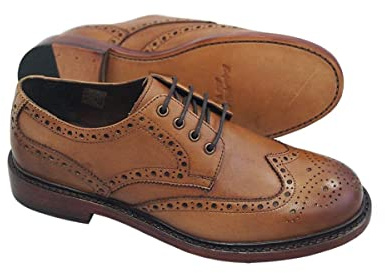 Hoggs of Fife Muirfield Brogue Shoe Burnished Tan - Full Grain Calf Leather, Leather Lining and Footbed