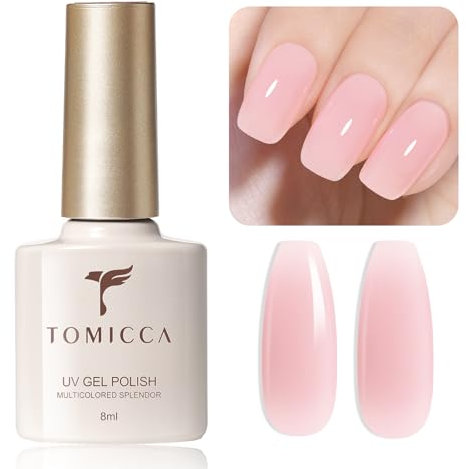 TOMICCA Pink Gel Nail Polish, Jelly Milky Pink Gel Polish, Soak Off UV LED Translucent Peach Gel Nail Varnish High Glossy Nail Art Manicure Salon DIY, 8ml