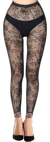 Simply Joshimo Womens Lace Patterned Black Fishnet Net Footless Fashion Tights | Pantyhose (Bold English Rose)