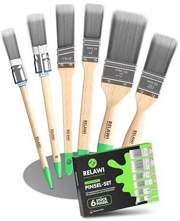 Premium Malerpinsel Set 6-teilig | Streichen von Wandfarbe, Acryl & Heizung | Lackierpinsel für Holzlasur | Pinsel aus 100% synthetischen Borsten für Profi Maler