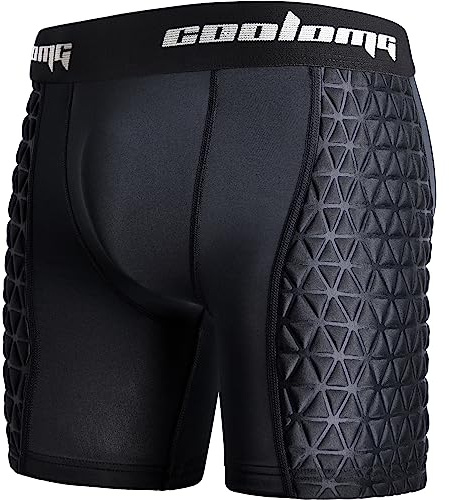 COOLOMG Men Adult Padded Baseball Sliding Shorts with Cup Pocket for Softball Football Hockey Black
