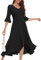 HomRain Black Maxi Wedding Guest Dress for Evening Party Cocktail with Long Bell Sleeve Elegant Flowy Split Prom Dresses Black M