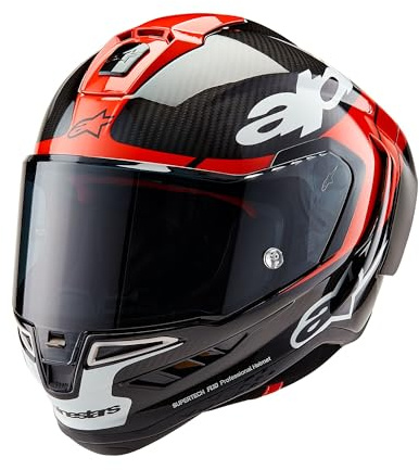 Alpinestars Race Helmet Supertech R10 Element Motorcycle Helmet Full Face Helmet Carbon Helmet Black Carbon Bright Red White L