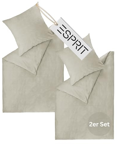 Esprit Home Biancheria da letto di alta qualità, 135 x 200 cm, in cotone, 4 pezzi, set di biancheria da letto composto da 2 copripiumini da 135 x 200 cm, con 2 federe da 80 x 80 cm, certificato
