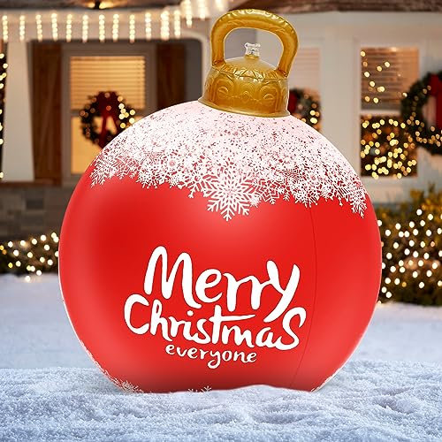 Palla di Natale gonfiabile da 23 pollici all'aperto palla gonfiabile in PVC gigante decorazioni a sfera riutilizzabile Babbo Natale pupazzo di neve gonfiabili palla da appendere per Natale,
